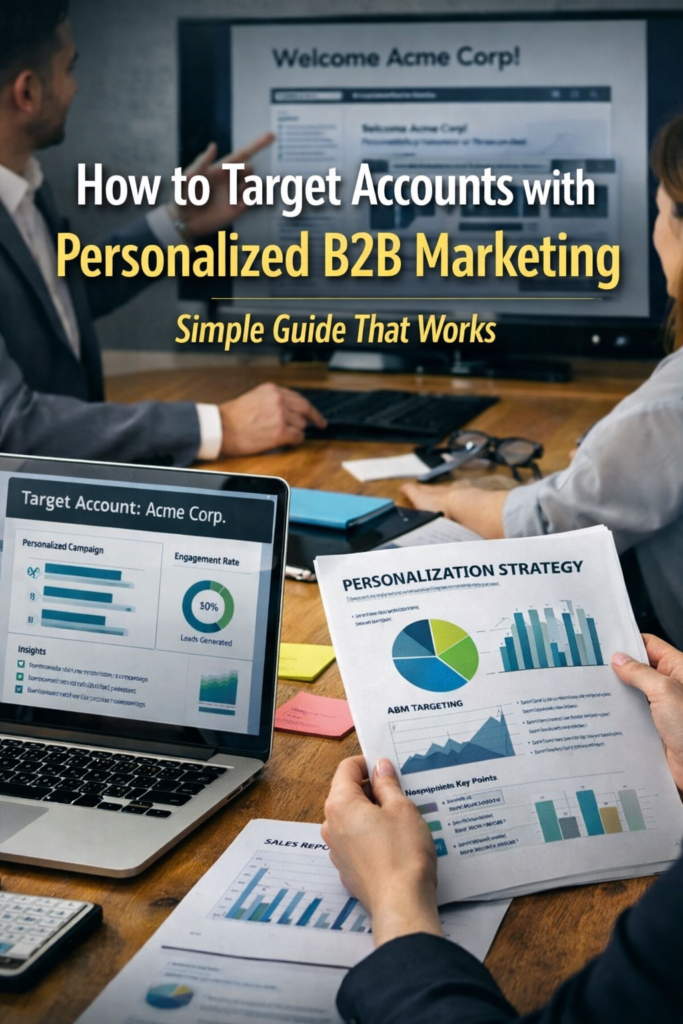 Personalized B2B marketing strategy meeting showing target account analytics dashboard