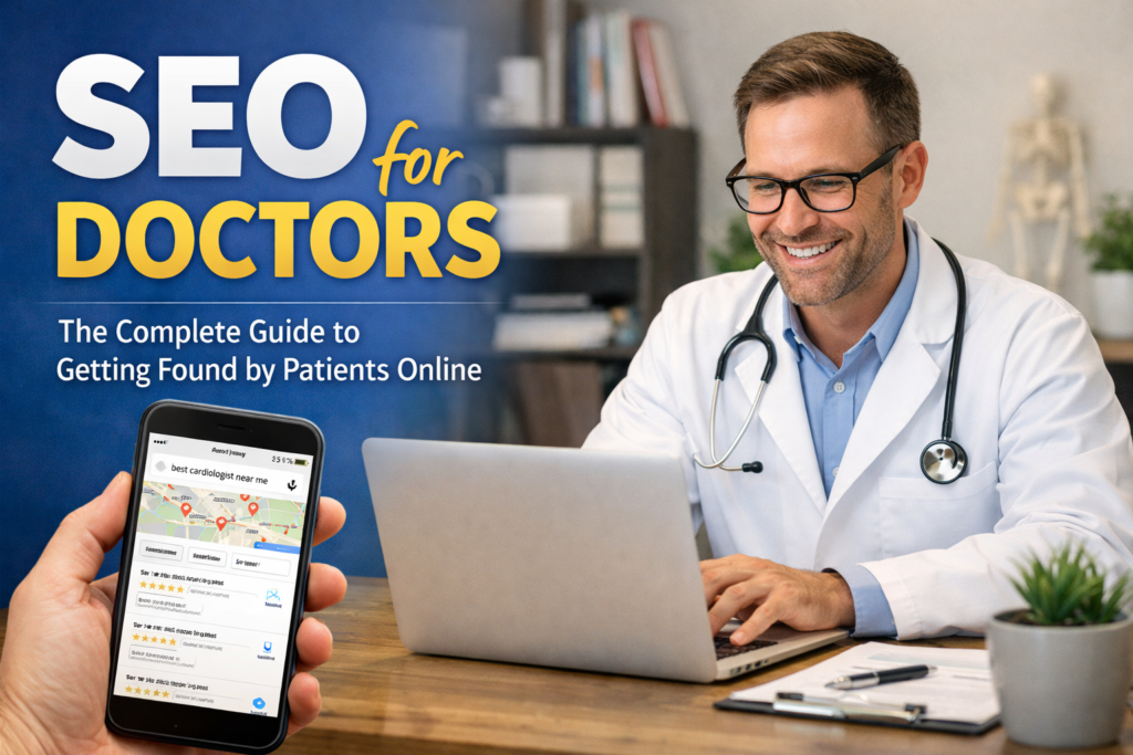 Doctor using laptop for SEO to attract patients online