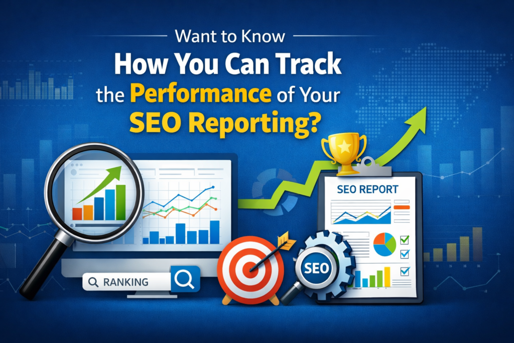Track SEO reporting performance with analytics dashboard, keyword ranking, and growth charts